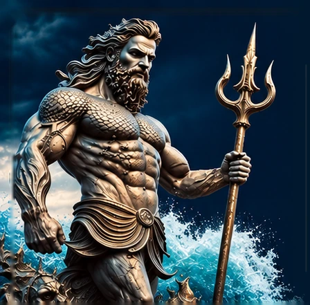 Trident Water's Poseidon holding a trident